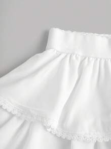 SHEIN Girlism Tween Girls' Vacation & Leisure Spring/Summer Woven Tiered Ruffle Skirt