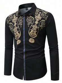 Manfinity LEGND Nam Baroque In Tay áo dài Áo sơ mi - màu đen - Xem 1