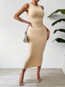Chiquease 3pcs Pleated Detail Sleeveless Dress Maxi Women Outfit - Multicolor - View 8