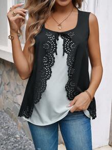 EMERY ROSE Women's Contrast Color Lace-Up Tank Top