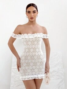 Aloruh Women's Ruffle Lace Dress With Ruffle Trim - White - View 1