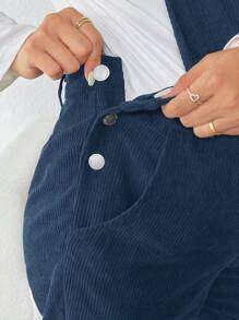 SHEIN Maternity Pocket Side Button Suspender Jumpsuit - Navy Blue - View 5