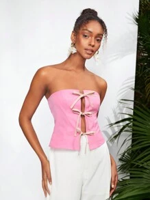 CARMEN Top tubo diseñador con cierre de lazos, para mujer, para verano, vacaciones, salir, festival