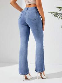 SHEIN Privé 女士水洗喇叭牛仔褲 - 藍色 - 查看 2