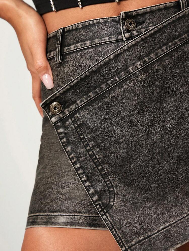 Asymmetrical Vintage Washed 2 In 1 Skort