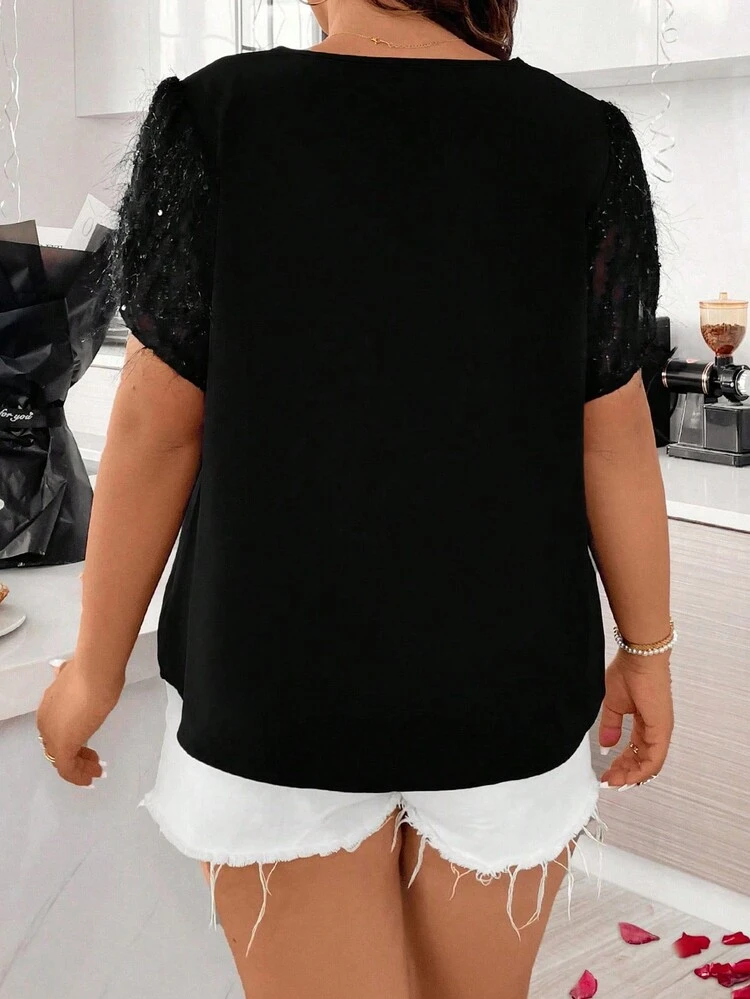 Plus Size Solid Color V-Neck Shirt