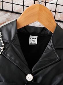 Baby Girl Sleeveless Romper With Notched Collar - Black - View 4