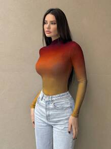 SHEIN Essnce Women's Gradient Stand Collar Bodysuit