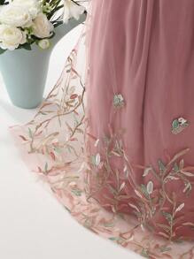 SHEIN Tween Girls' Embroidery Detail Waist Belted Dress 2pcs/Set - Pink - View 5