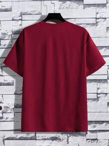 Manfinity VCAY Camiseta Masculina De Malha Com Estampa De Flor E Relevo De Cartoons De Tamanho Grande Com Microelasticidade - Vinho - Visão 2