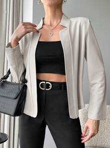EURMUSE Veste Blazer De Couleur Unie Avec Bouton Sur Le Devant Pour Femme - Nude - Voir 5