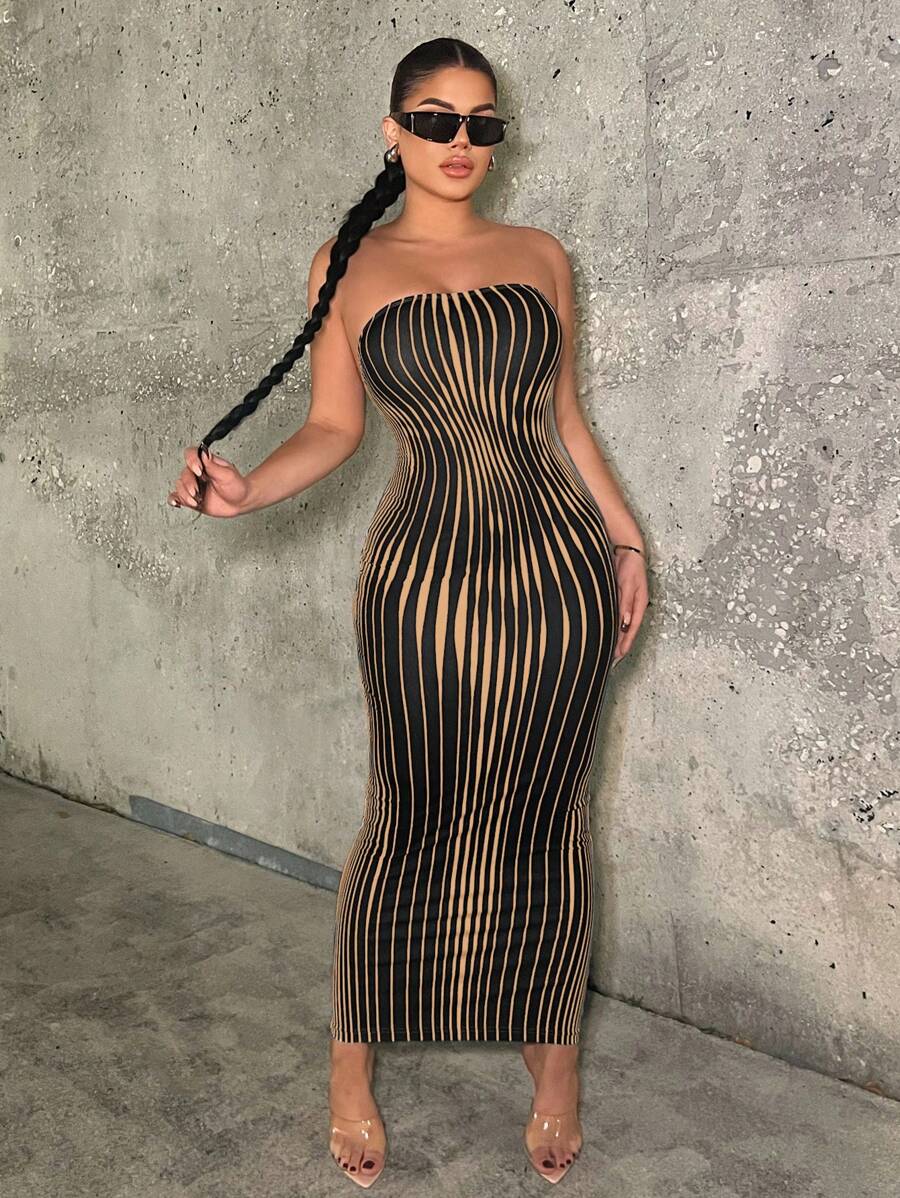 SHEIN SXY Women's Striped Tube Bodycon Dress Birthday Outfit
Spring Women Clothes
Prom Dress
Valentine Day Dress 
Date Night Dress 
Bachelorette Party - Apricot - View 1