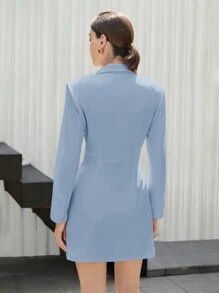 BizChic Women's Autumn Lapel Wrap Dress, Casual Urban Commute Minimalist Fashion Basic Business Casual Outfit, Office Lady Formal Concert Dignified Dress - Baby Blue - View 2