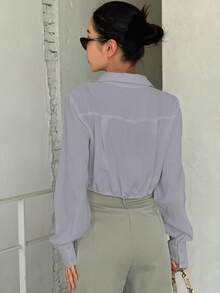 DAZY Camisa De Manga Larga Corta De Un Solo Color - Gris - Ver 4