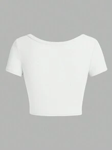 SHEIN Unity Solid Color Slim Fit Short Tee - Black - View 5