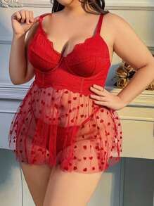 Plus Size Heart Mesh Sexy Lingerie 2pcs/Set