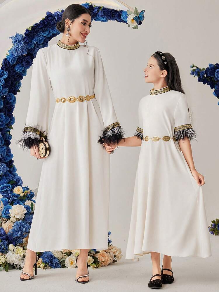 Women's Two Tone Stand Collar Arabian Dress