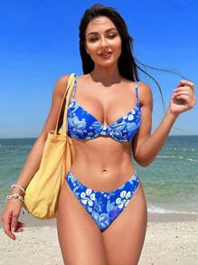 Swim Vcay Summer Beach Random Printed Bikini Set With Steel Ring - Multicolor - View 5