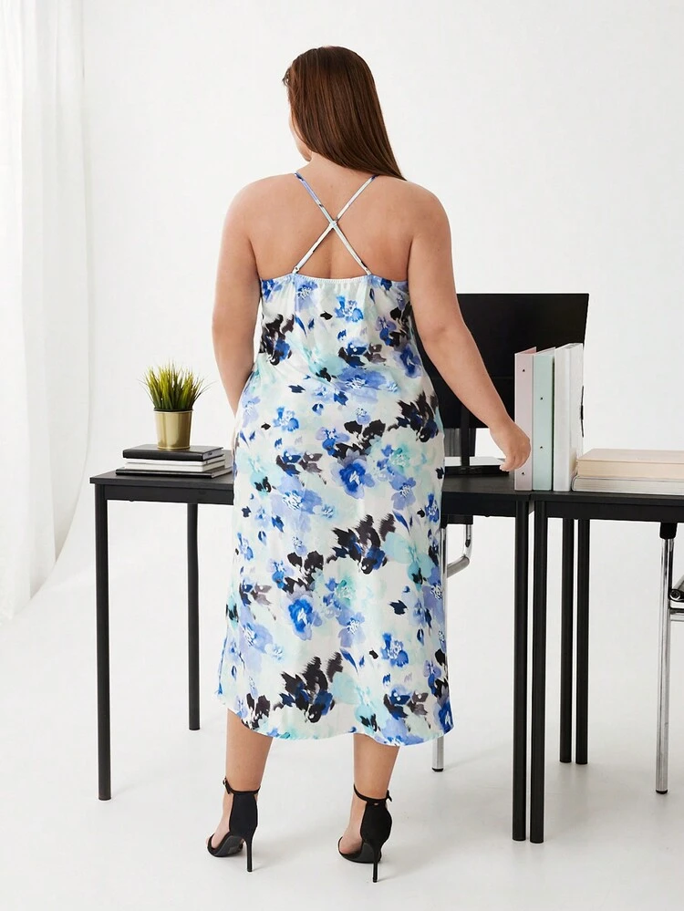 Plus Size Women's Flower Printed Cami Dress