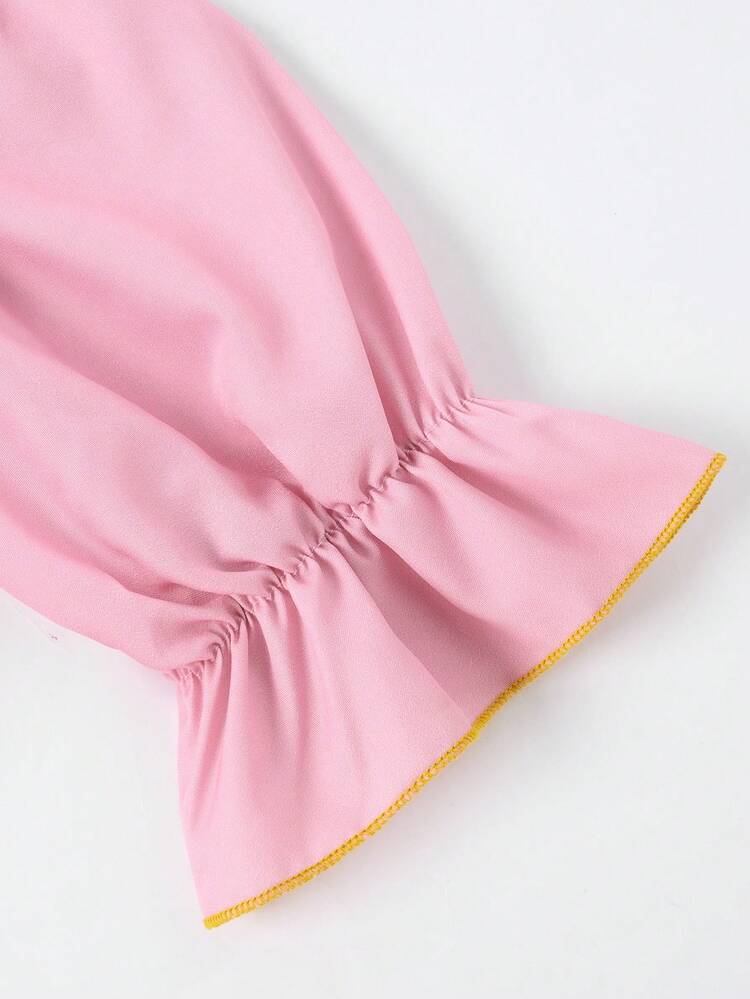 Young Girls' Printed Tape & Splice Short Sleeve Long Dress