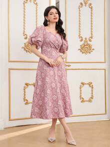 Modelyn Của phụ nữ Ngắn tay Dệt hoa Đầm - Hồng - Xem 3