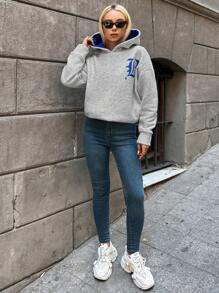 RueChic Letter Graphic Drop Shoulder Hoodie - Light Grey - View 4