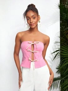 CARMEN Top tubo diseñador con cierre de lazos, para mujer, para verano, vacaciones, salir, festival