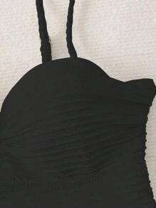 Swim Basics 夏季沙灘女士紋理細節纖細肩帶背心泳衣套裝 - 黑色 - 查看 8