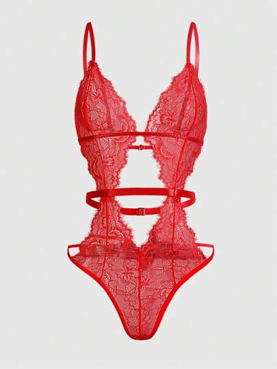 Goth Women's Cut-Out Eyelash Lace Bodysuit Sexy Lingerie, Baddie Look