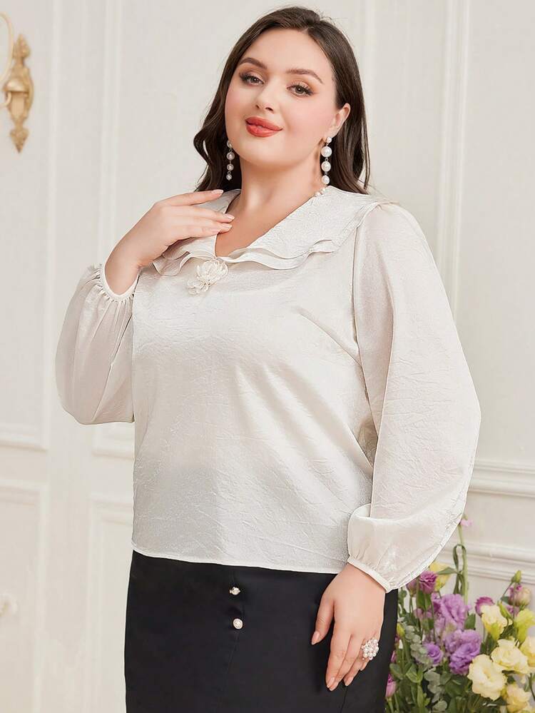Plus Size Solid Color Peter Pan Collar Shirt
