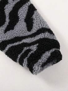 男士彩色拼接立領teddy毛絨衛衣 - 黑色 - 查看 5