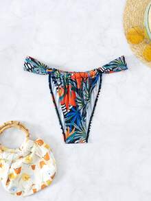 女款嘉年華抽繩熱帶植物印花比基尼泳褲 - 彩色 - 查看 3