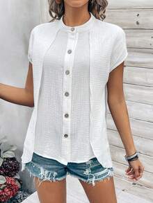 Breezaya 女士立領單排釦衫 - 白色 - 查看 6