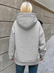 RueChic Letter Graphic Drop Shoulder Hoodie - Light Grey - View 2
