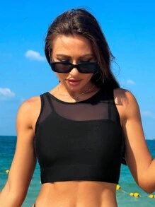 Swim Vcay 女士网眼覆盖比基尼上衣 - 黑色 - 查看 3