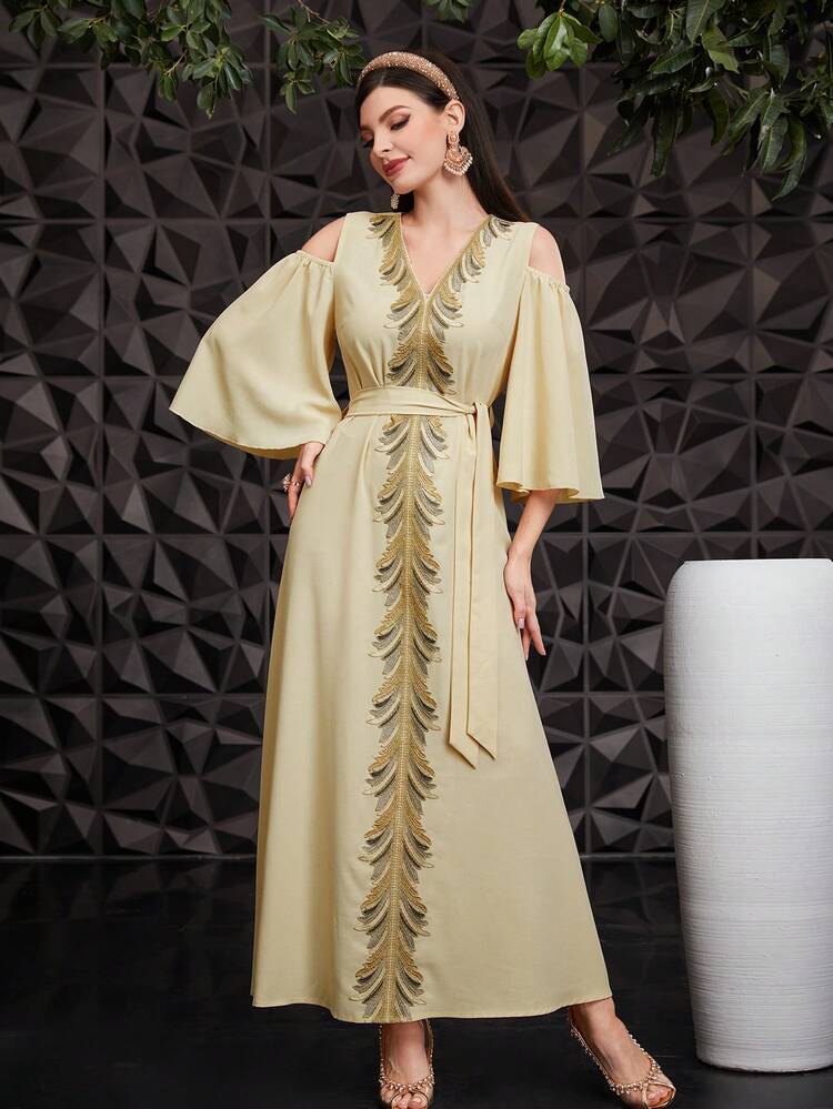 Women's Flare Sleeve Arabian Dress, Elegant Evening Party Dress