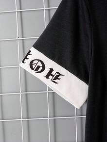 青少年男童拼色短袖印花休閒 T 卹 - 灰色 - 查看 4