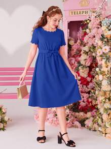 SHEIN ティーンガール向け上品な無地ワンピース - ロイヤルブルー - チェックする 4