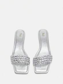 SHEIN Zapatillas Plateadas Planas De Moda Para Mujeres - Plateado - Ver 1