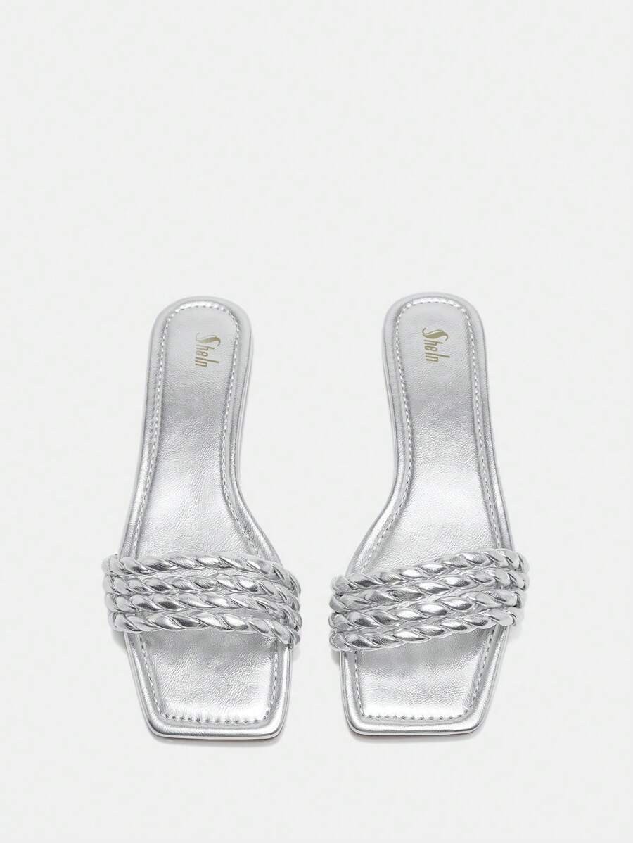 SHEIN Zapatillas Plateadas Planas De Moda Para Mujeres - Plateado - Ver 1