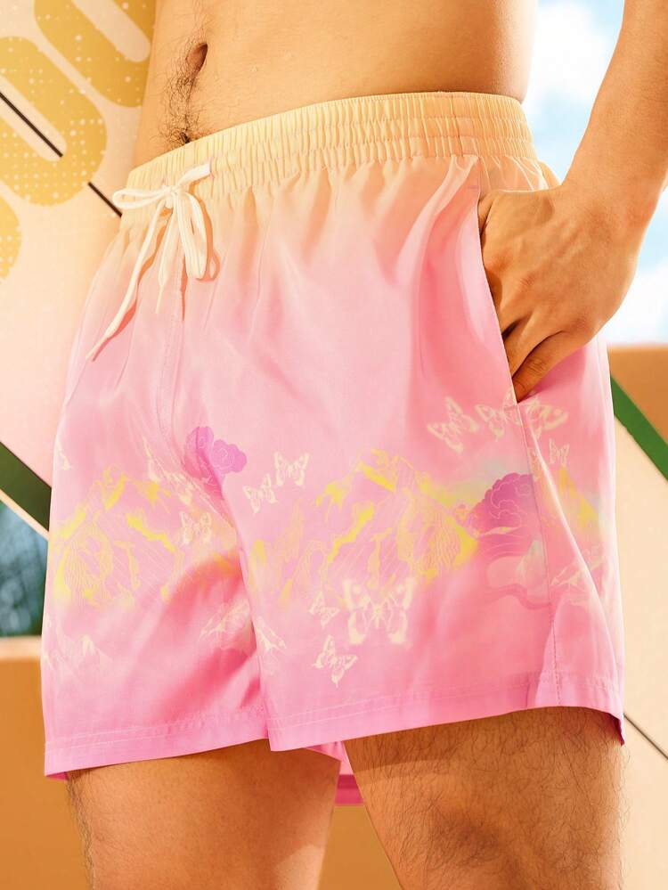 Men's Drawstring Gradient Beach Shorts