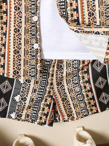 SHEIN Baby Jungen Sommer-set Mit Tropischem Muster: Hemd, Shorts Und T-shirt - Braun - Übersicht 3