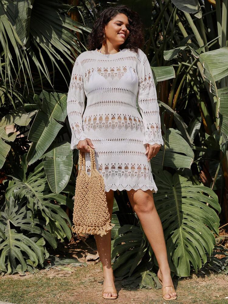 Plus Size Women's Hollow Out Knitted Sweater Dress