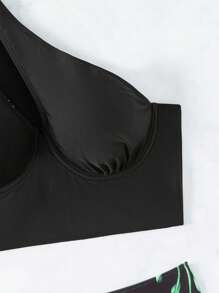 SHEIN Swim Bộ bikini hai mảnh in hình cây một bên vai đi biển mùa hè - Nhiều màu - Xem 5