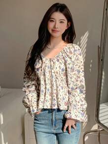 DAZY 女士花朵印花荷葉邊衣服配蘭頓袖 - 彩色 - 查看 7