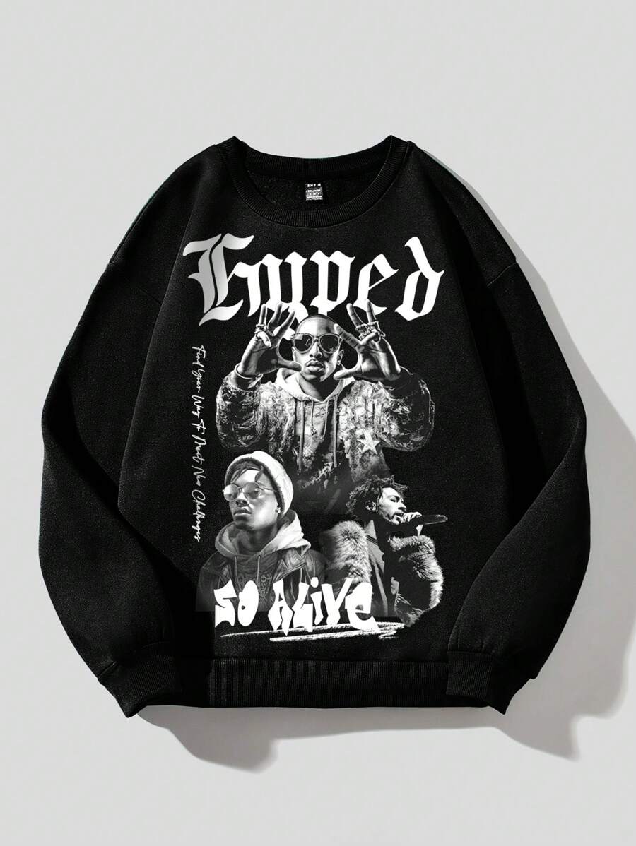 Coolane 1pc Loose Round Neck Women's Plus Size Streetwear Sweatshirt With Slogan Graphic In Fall/Winter - Black - View 1