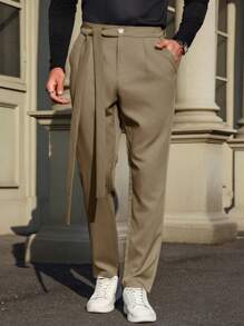 Calvornis Men's Solid Color Casual Suit Pants - Khaki - View 3