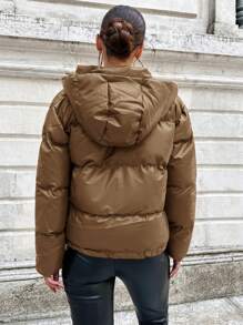 Drawstring Hem Hooded Puffer Coat