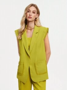 BizChic Women's Elegant Sleeveless Work Suit Jacket For Commuting - Mustard Yellow - View 4