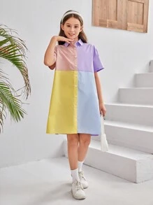 Vestido De Punto Con Cuello Informal Y Corte Holgado Para Niña Tween